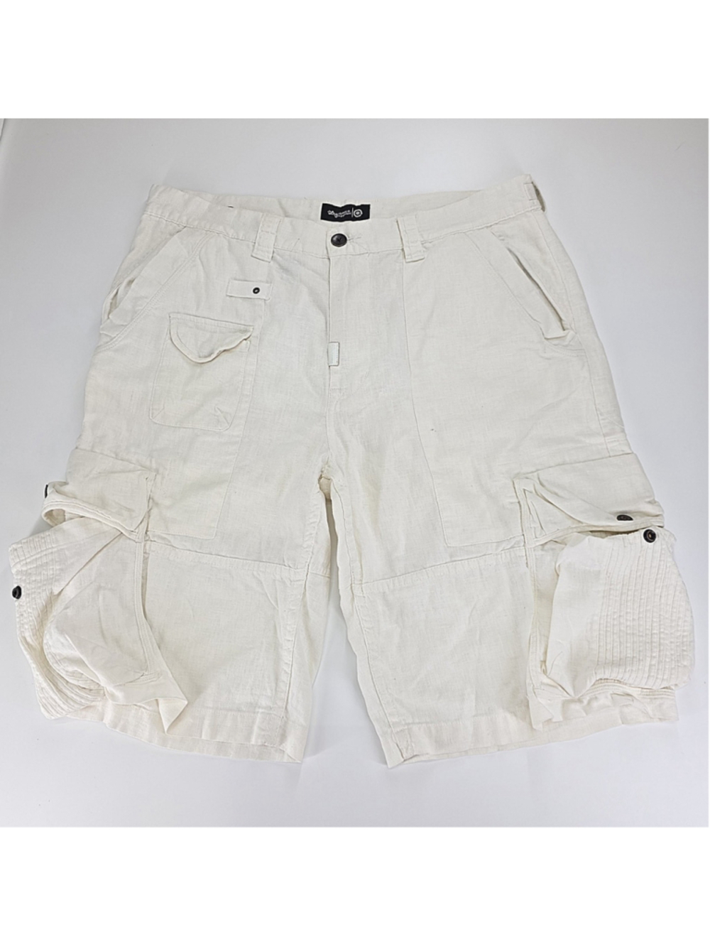 LRG Cargo Shorts Mens 36 Linen Blend Utility Streetwear Y2K Cream